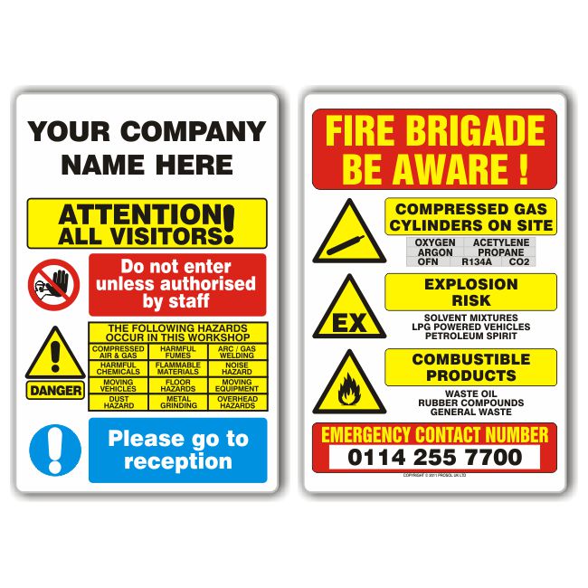Visitor and Fire Brigade Warning Signs – 2 Pack PERSONALISED Visitor and Fire Brigade Warning Signs – 2 Pack PERSONALISED