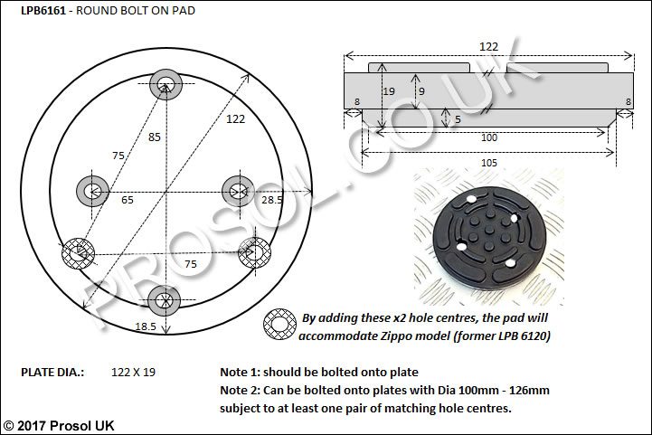 Lift Pad Stenhoj 122mm Round Bolt-On Pad