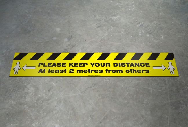 COVID-19 Distance Warning Floor Decal Strip – 100 x 15cm STRIP Floor Decal – COVID-19 Distance Warning – 75 x 15cm – INTERIOR GRADE