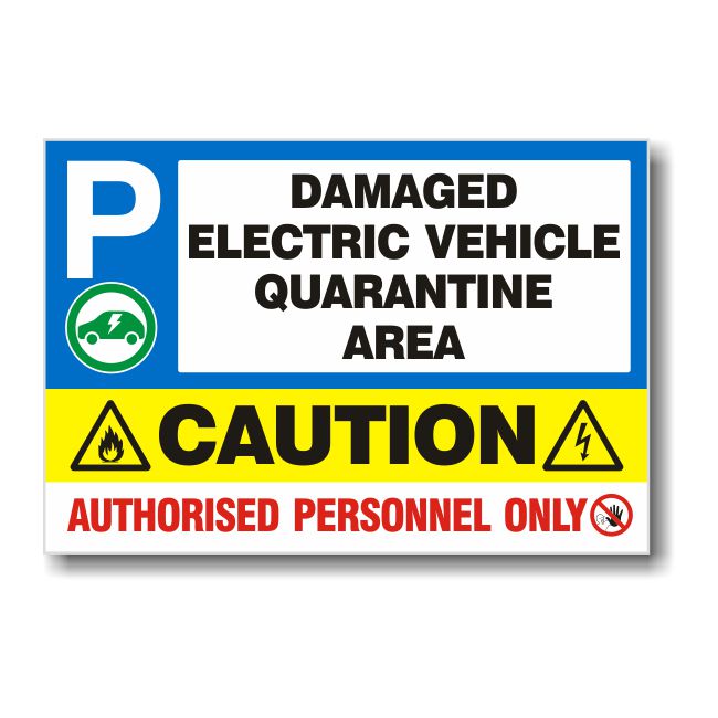 Danger Electric Shock Risk Damaged Electric Vehicle Quarantine Area Sign