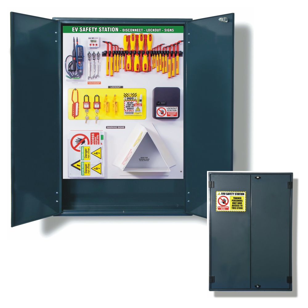 EV Disconnect, Lockout & Signs Storage Panel with Wall Mount Cabinet EV Disconnect, Lockout & Signs Storage Panel with Wall Mount Cabinet